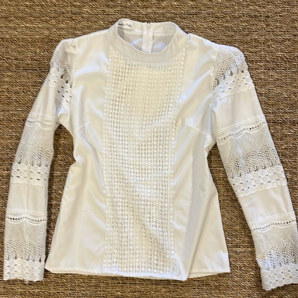White silk & lace long sleeve blouse